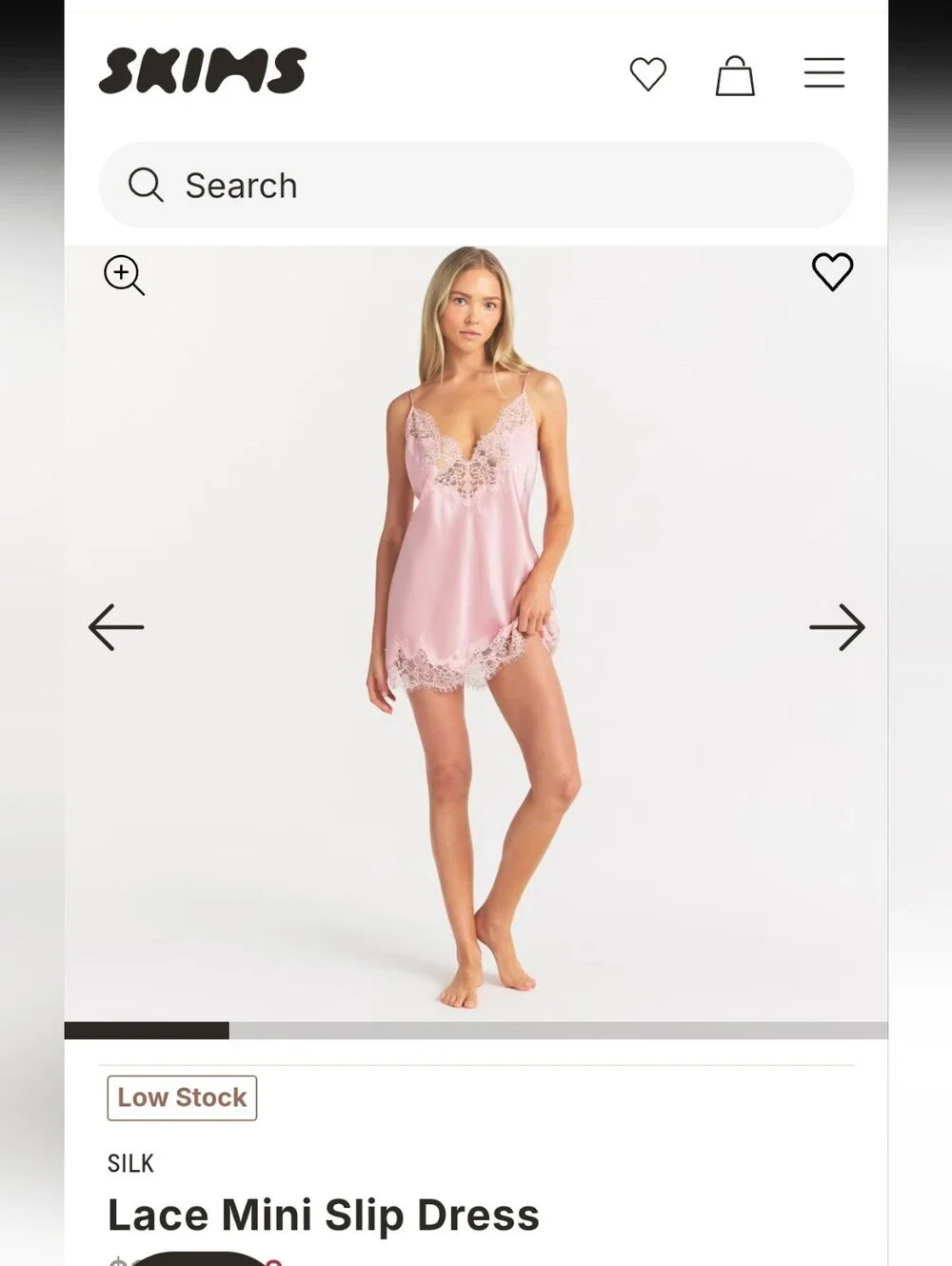 Skims Silk Lace Trim Pink Cami Sleep Mini Dress